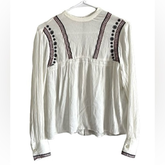 M&S White Bohemian Hippie Flowy Long Sleeve Blouse Embroidered - Picture 15 of 15